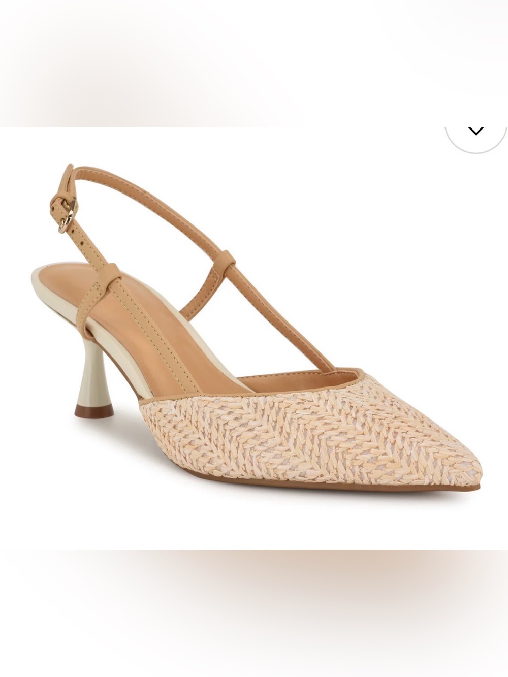 NWOT Nine West Rafia Tan Woven Slingback Kitten Heels